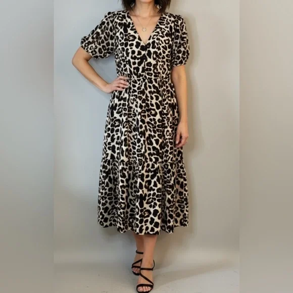 NWT Monteau LA Leopard Midi Dress w/ Pockets Size Medium - Picture 1 of 7